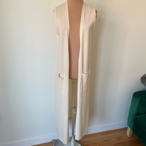 Theory Torina SL Refine Sleeveless Merino Wool Longline Duster Cardigan EUC Sz S - Picture 1 of 8